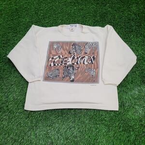 Vintage 1995 Zebra Sweatshirt Womens Large 22x24 Crop One-Planet